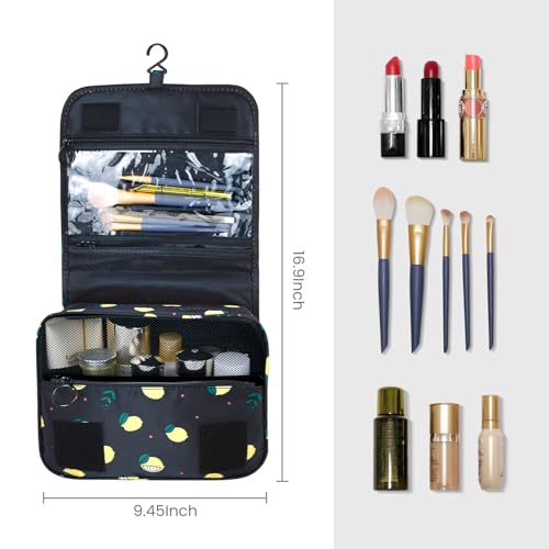 Lcsmaokin Large Capacity Toiletry Bag Travel Bag with Hanging Hook for Men and Women Waterproof Travel Cosmetic Bag Bathroom Storage Bag for Brushes Set,Full-Sized Shampoo,Accessories -Yellow Lemon - Image 5
