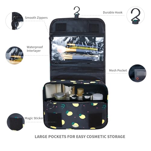 Lcsmaokin Large Capacity Toiletry Bag Travel Bag with Hanging Hook for Men and Women Waterproof Travel Cosmetic Bag Bathroom Storage Bag for Brushes Set,Full-Sized Shampoo,Accessories -Yellow Lemon - Image 3