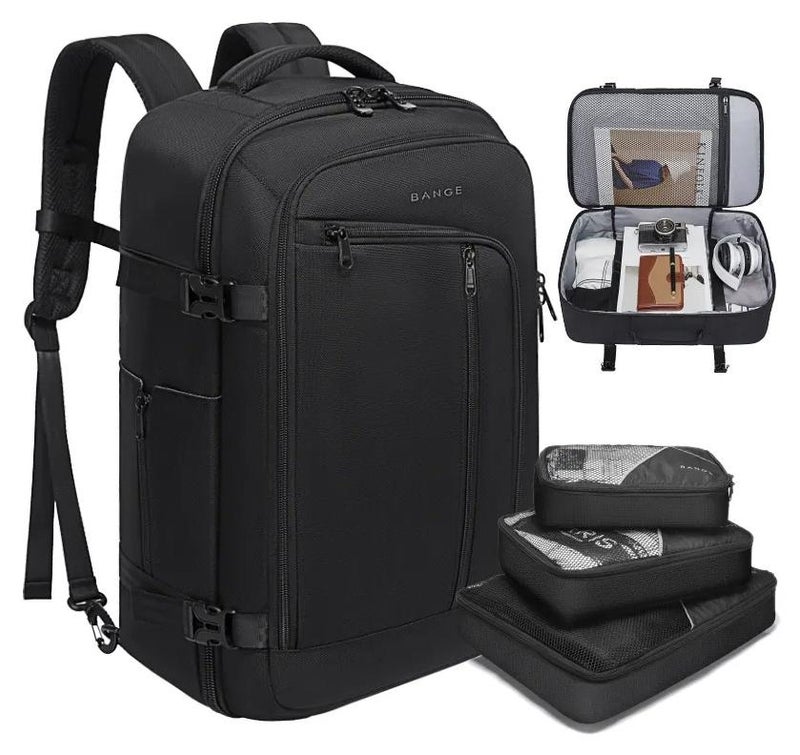 بانجي Bange 1916 polyester backpack waterproof travel laptop with 3 packing cubes Black - Image 1