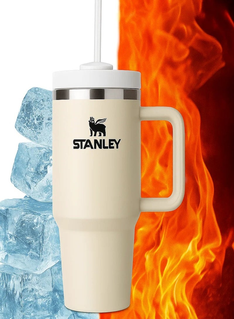 ستانلي كوب ستانلي الأصلي، كوب ستانلي مختوم، كوب ستانلي سعة 40 أونصة مزود بقشة ومقبض، كوب معزول بغطاء، كوب قهوة من الفولاذ المقاوم للصدأ بحالة تدفق H2.0 للمشروبات المثلجة الساخنة، كوب سفر بمقبض - Image 1