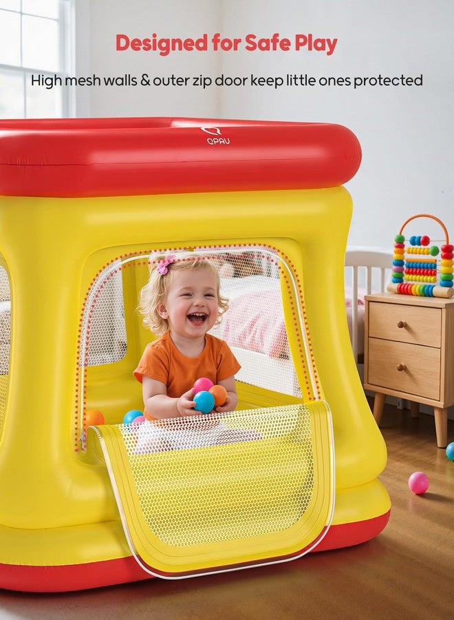 QPAU 3-in-1 Inflatable Bounce House for Toddlers 1-3, Ball Pit & Trampoline, Inflatable Bouncy House with Pump, Safety Net, Indoor & Outdoor Bubble Bouncer Baby Play Yard - Image 4