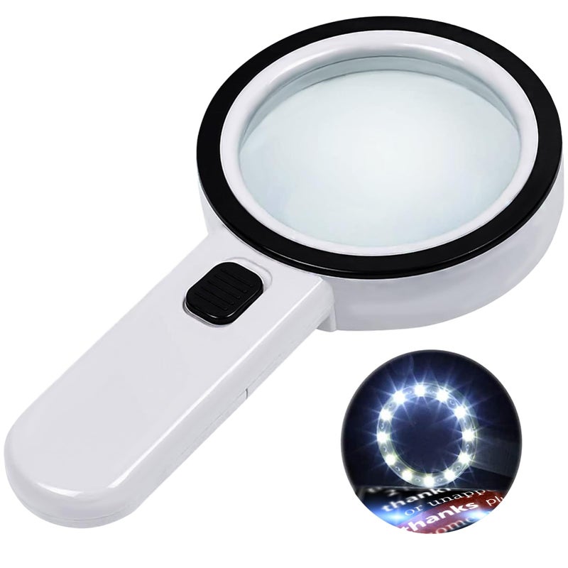 Nazano Magnifying Glass with 12 LED Lights 30X Double Glass Lens Handheld Illuminated Magnifier Reading Magnifying Glass with for Seniors Read Coins Stamps Map Inspection Macular Degeneration