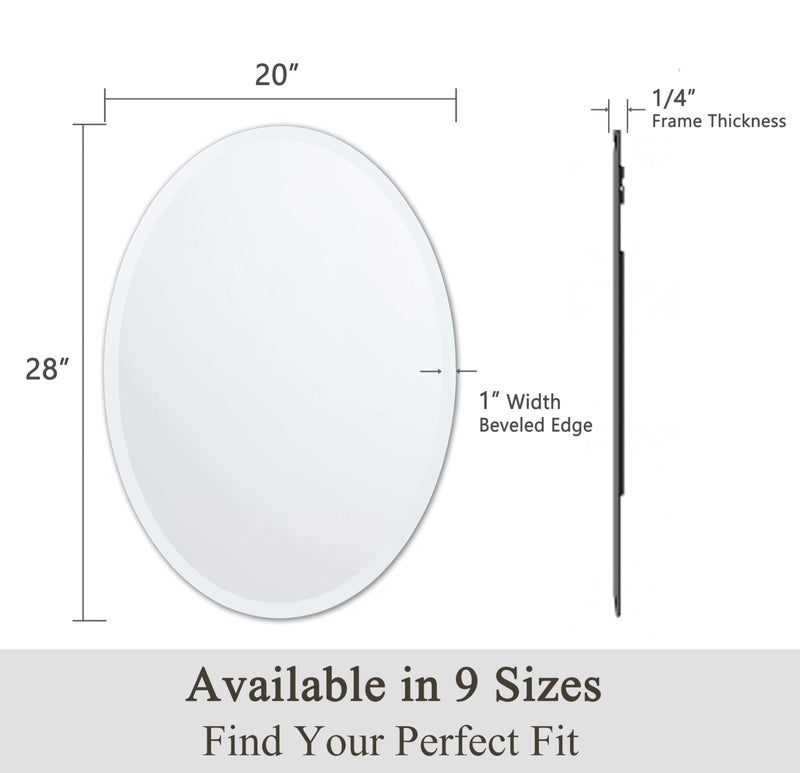 VocalStar Frameless Oval Mirror, 20" x 28" Bathroom Wall Mirror with Beveled Edge, Modern Decorative Vanity Mirrored for Living Room, Entryway, Bedroom | 1/4-Inch Shatterproof Glass - Image 2
