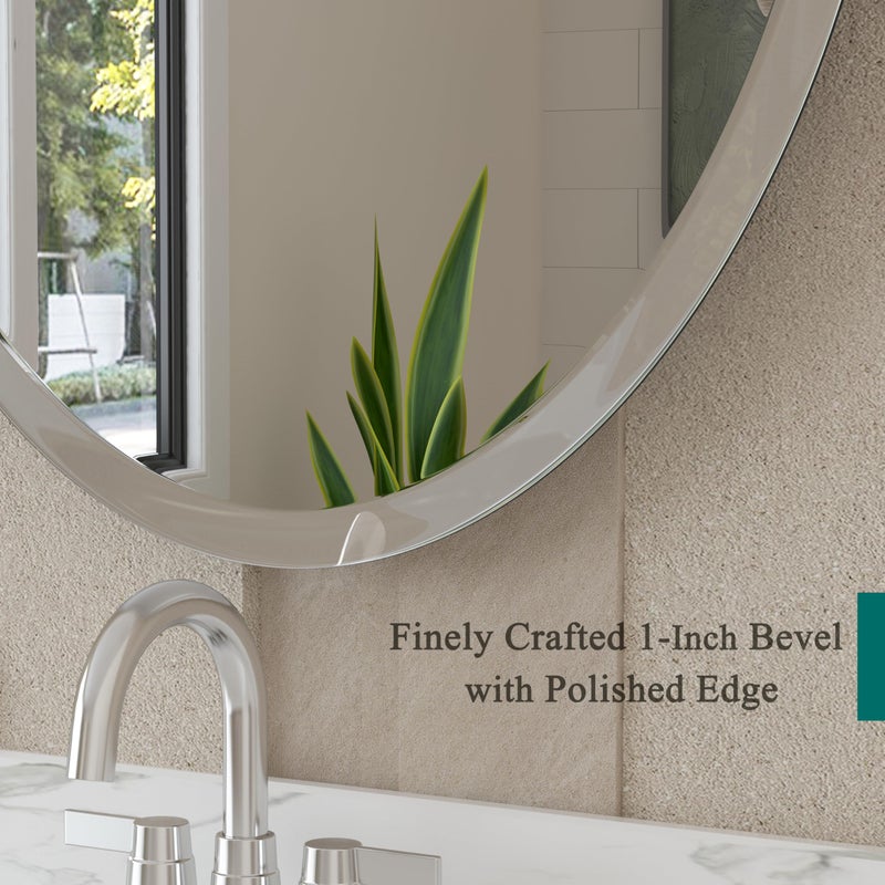 VocalStar Frameless Oval Mirror, 20" x 28" Bathroom Wall Mirror with Beveled Edge, Modern Decorative Vanity Mirrored for Living Room, Entryway, Bedroom | 1/4-Inch Shatterproof Glass - Image 4