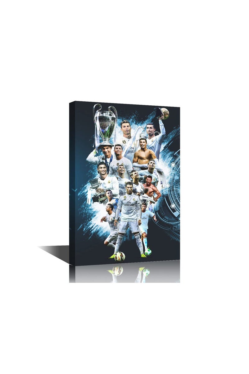 TISHIRON Canvas Wall Art Football Sport Posters Cristiano Ronaldo Painting Artwork Modern House Decor for Living Room Bedroom Office Prints Framed Ready to Hang - 24''W x 16''H - Image 1