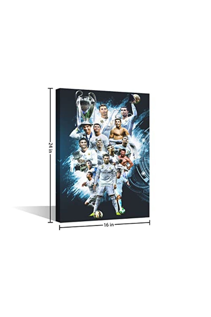 TISHIRON Canvas Wall Art Football Sport Posters Cristiano Ronaldo Painting Artwork Modern House Decor for Living Room Bedroom Office Prints Framed Ready to Hang - 24''W x 16''H - Image 3