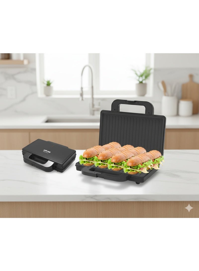 Home Master Large Sandwich Grill & Maker, 1800 Watts, Non-Stick Plates, Black - HM-368 - Image 3