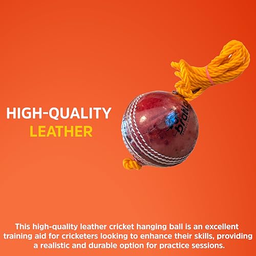 Bratla Hanging Cricket Ball with 10-Foot Cord | Leather Ball for Batting Practice & Hand-Eye Coordination | 5.5 oz Red Cricket Ball - Image 2