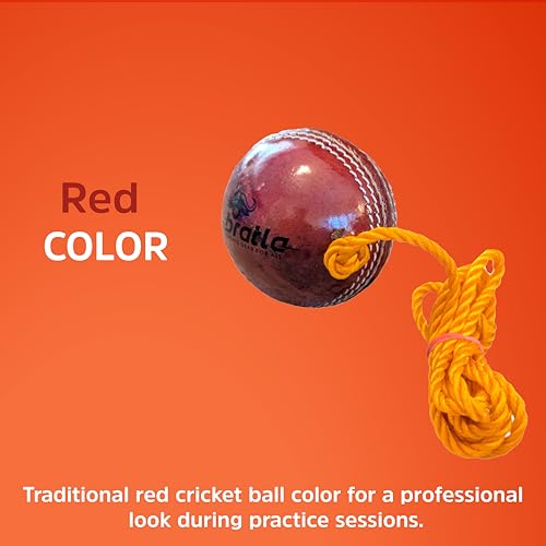 Bratla Hanging Cricket Ball with 10-Foot Cord | Leather Ball for Batting Practice & Hand-Eye Coordination | 5.5 oz Red Cricket Ball - Image 3