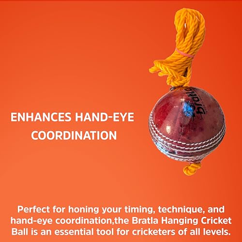 Bratla Hanging Cricket Ball with 10-Foot Cord | Leather Ball for Batting Practice & Hand-Eye Coordination | 5.5 oz Red Cricket Ball - Image 4