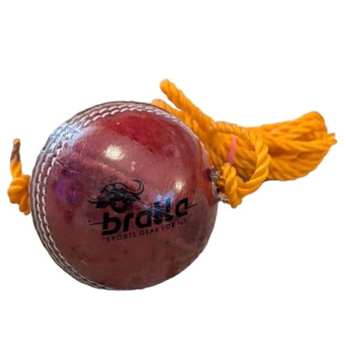 Bratla Hanging Cricket Ball with 10-Foot Cord | Leather Ball for Batting Practice & Hand-Eye Coordination | 5.5 oz Red Cricket Ball - Image 1