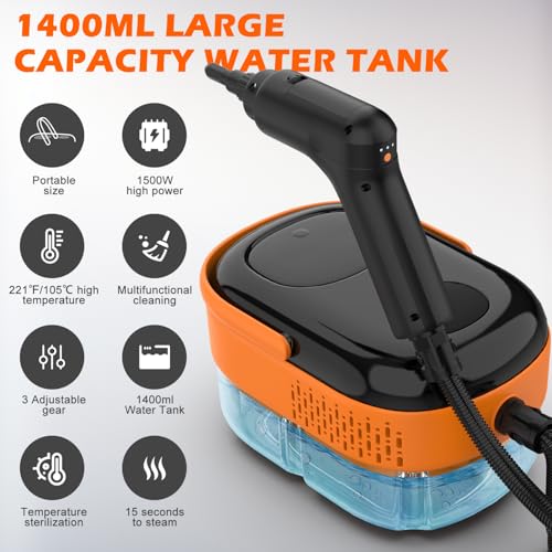 Koutop Steam Cleaner for Home & Car-Portable Handheld Steamer for Cleaning with 3-Level Handle, 15s Heat-Up, Large Tank, 16 Accessories - Clean Grease, Grout, Tile, Floor, Couch, Dirt, Furniture - Image 3