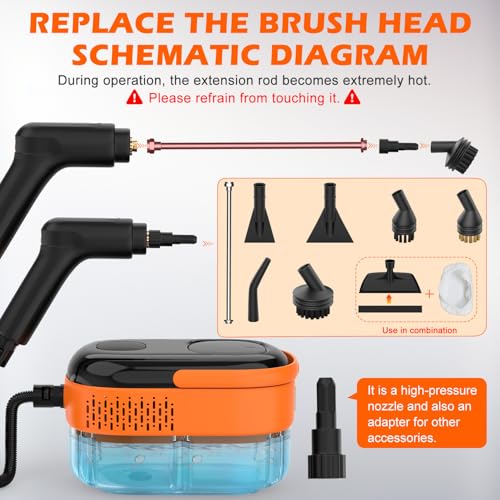 Koutop Steam Cleaner for Home & Car-Portable Handheld Steamer for Cleaning with 3-Level Handle, 15s Heat-Up, Large Tank, 16 Accessories - Clean Grease, Grout, Tile, Floor, Couch, Dirt, Furniture - Image 5