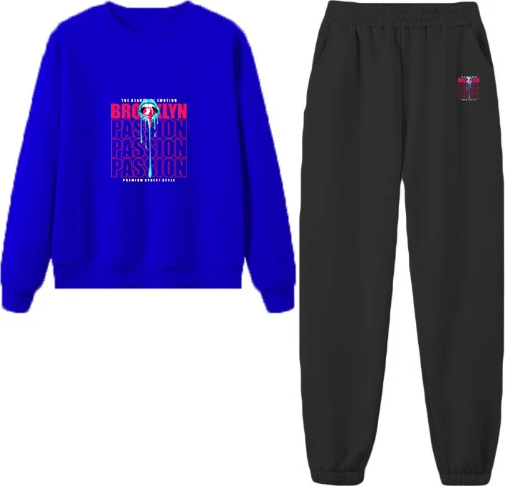 دوغ فش Tracksuit Oversize Brooklyn Printed Tracksuit,lover,couple Combination Navy Blue