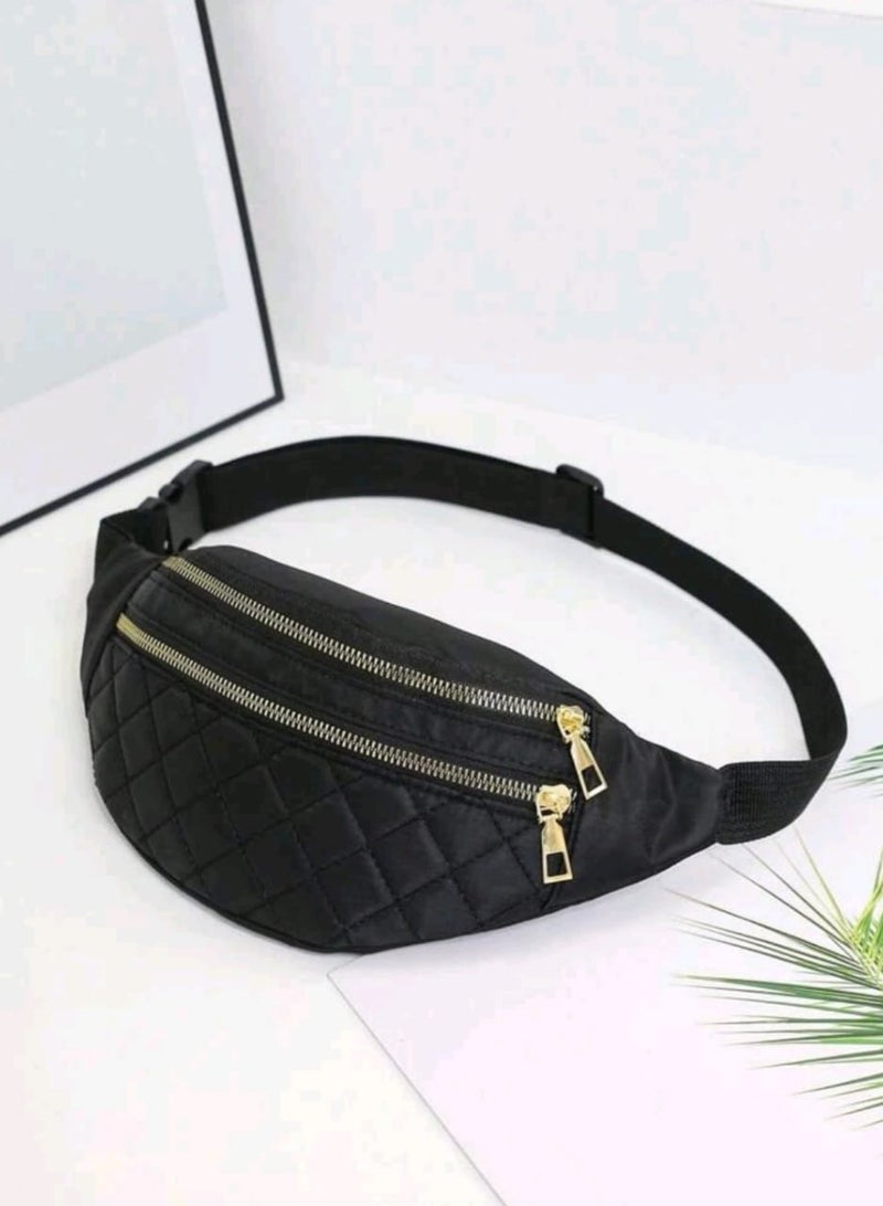 Quilted Pattern Fanny Pack With Zippers