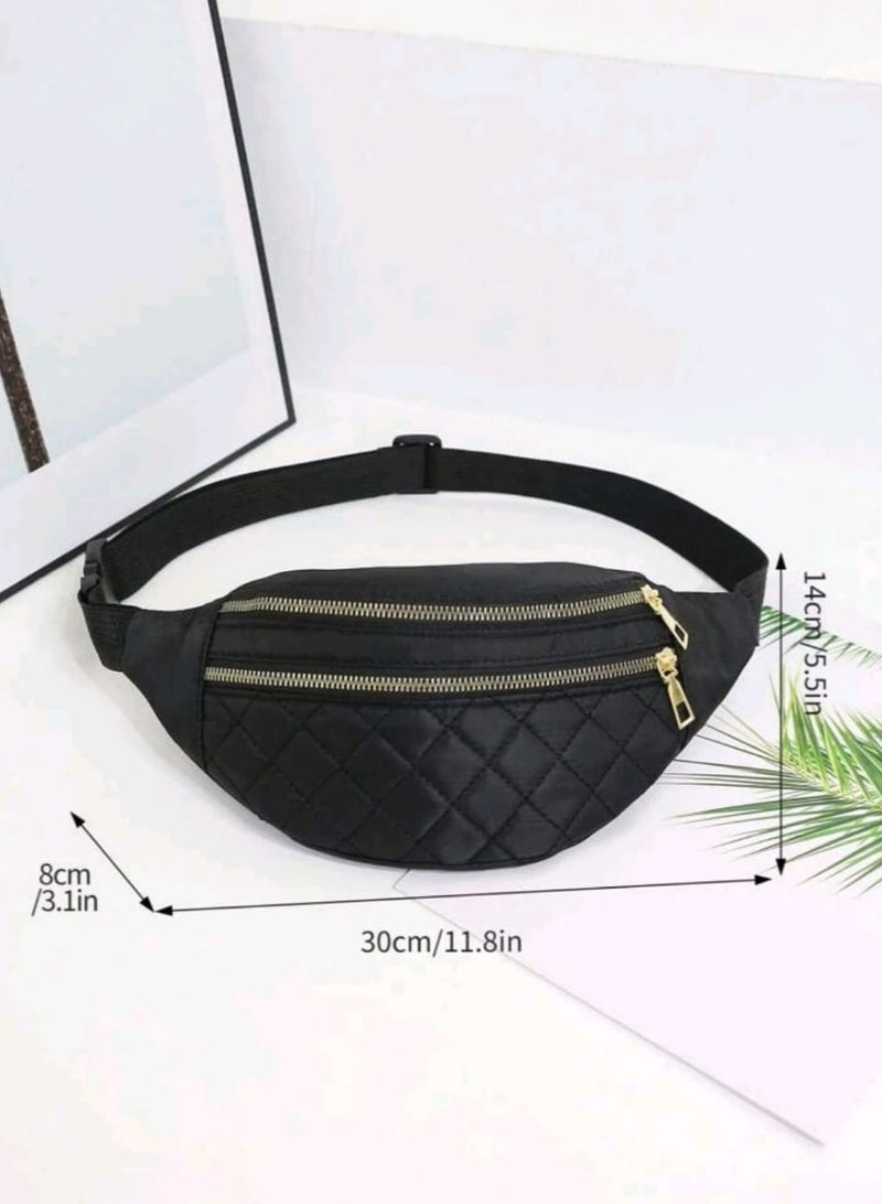 Quilted Pattern Fanny Pack With Zippers