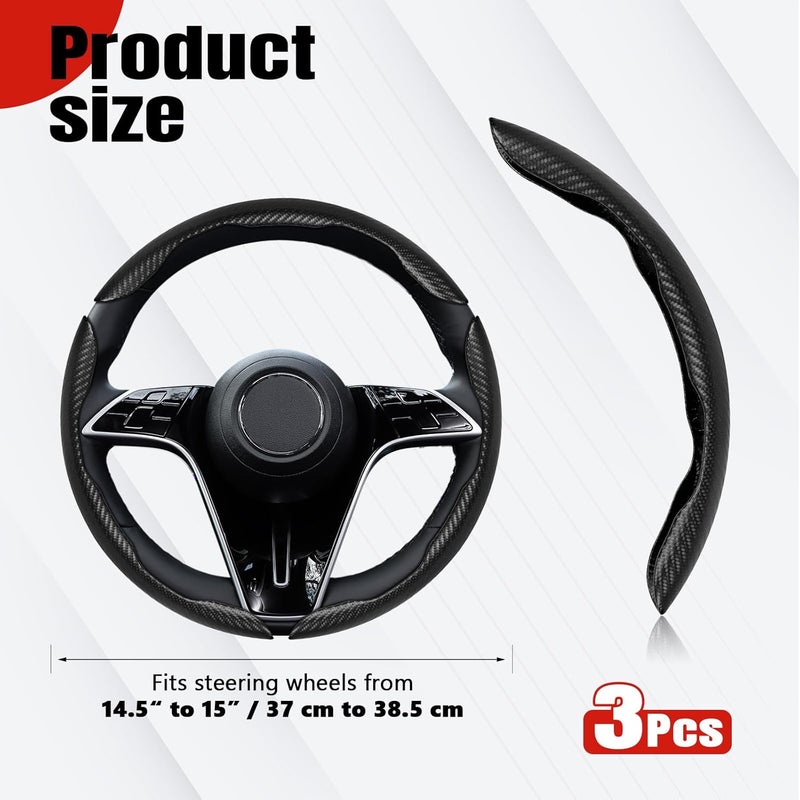 Hbxdeco 3PCS Segmented Car Steering Wheel Cover, Non-Slip Carbon Fiber Leather Steering Wheel Protector, Anti-Skid Steering Wheel Cover for Most Cars, Universal Interior Car Accessories (Black) - Image 2