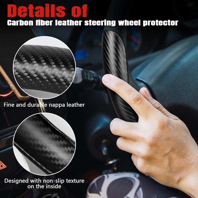 Hbxdeco 3PCS Segmented Car Steering Wheel Cover, Non-Slip Carbon Fiber Leather Steering Wheel Protector, Anti-Skid Steering Wheel Cover for Most Cars, Universal Interior Car Accessories (Black) - Image 3