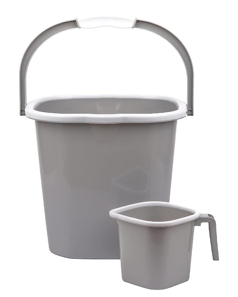 AIR O MATIC AIR O MATIC Plastic Double Moulded Unbreakable Square Bathroom Set Bucket 25L Mug 15L Grey 