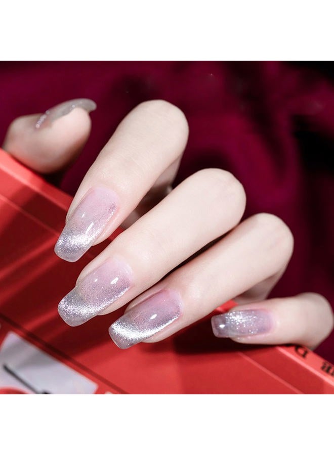 Wenida Nail Polish Cat Eye Holographic Glitter Sliver Magnetic Gel Polish Set 5 Jelly Base Colors UV LED Soak Off Gel Nail Varnish for Home DIY Nail Manicure Art with Magnet Stick - Image 2