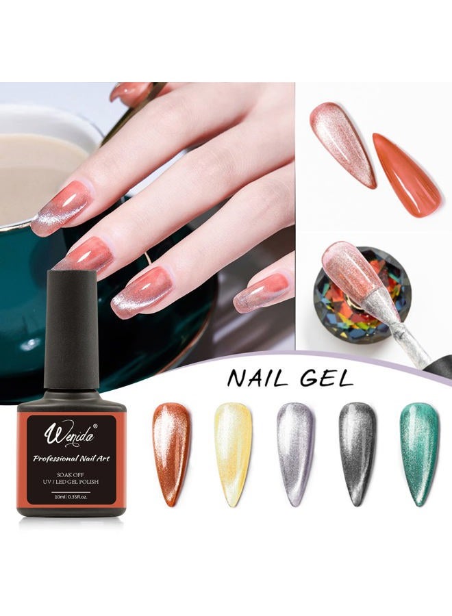 Wenida Nail Polish Cat Eye Holographic Glitter Sliver Magnetic Gel Polish Set 5 Jelly Base Colors UV LED Soak Off Gel Nail Varnish for Home DIY Nail Manicure Art with Magnet Stick - Image 4