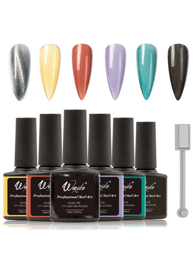 Wenida Nail Polish Cat Eye Holographic Glitter Sliver Magnetic Gel Polish Set 5 Jelly Base Colors UV LED Soak Off Gel Nail Varnish for Home DIY Nail Manicure Art with Magnet Stick - Image 1