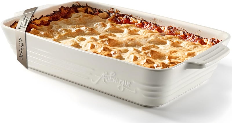 AISBUGUR Casserole Dishes for Oven,9x13 Ceramic Baking Dish,4.2 Quarts Large Lasagna Pan with Handles Deep and Large Capacity,Durable Bakeware for Lasagna, Home Decor, Wedding Gift, White - Image 1