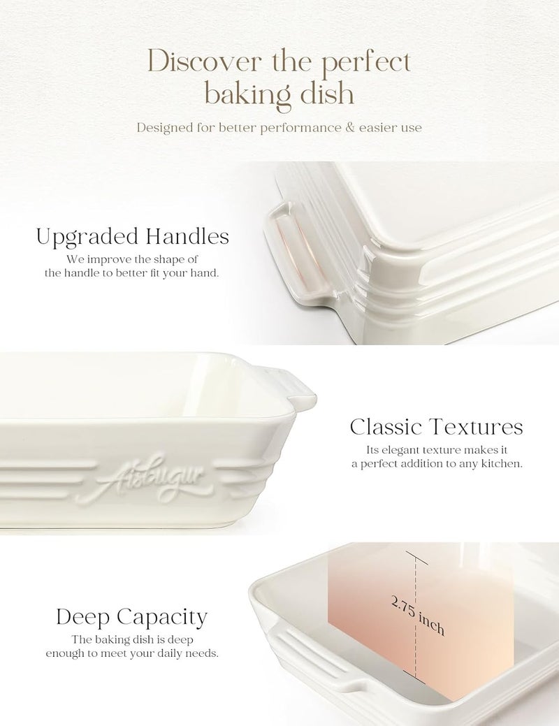 AISBUGUR Casserole Dishes for Oven,9x13 Ceramic Baking Dish,4.2 Quarts Large Lasagna Pan with Handles Deep and Large Capacity,Durable Bakeware for Lasagna, Home Decor, Wedding Gift, White - Image 2