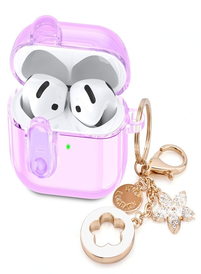 VISOOM (with Safety Lock) Clear Case Compatible with Cute Apple Airpods 4 Cases 2024 Women, VISOOM Soft TPU Transparency Air pods 4 Gen Case iPods 4 Earbuds Case Girl Bling Keychain for Airpod iPod 4th Gen - Image 1