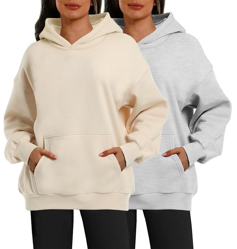 XFIFM 2 Pack Womens Oversized Hoodies Sweatshirts Fleece Hooded Pullover Tops Sweaters Casual Comfy Fall Fashion - Image 1