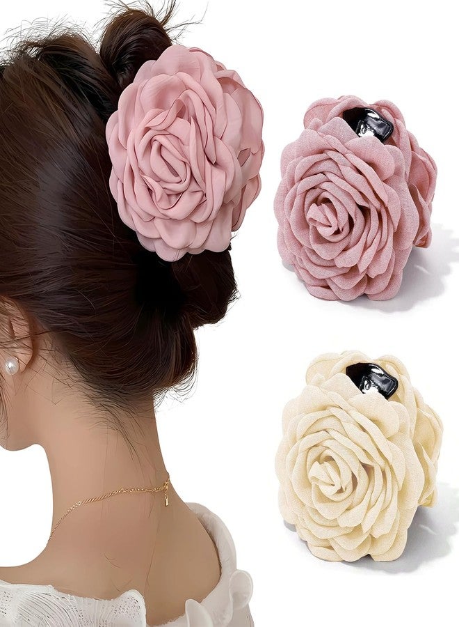 TecoKart® Blooming Rose Hair Claw Clips for Women, 2Pcs Large Non Slip Flower Hair Clip, Elegant Flower Clutcher for Women Hair, Chic Hair Accessories Set - Image 1