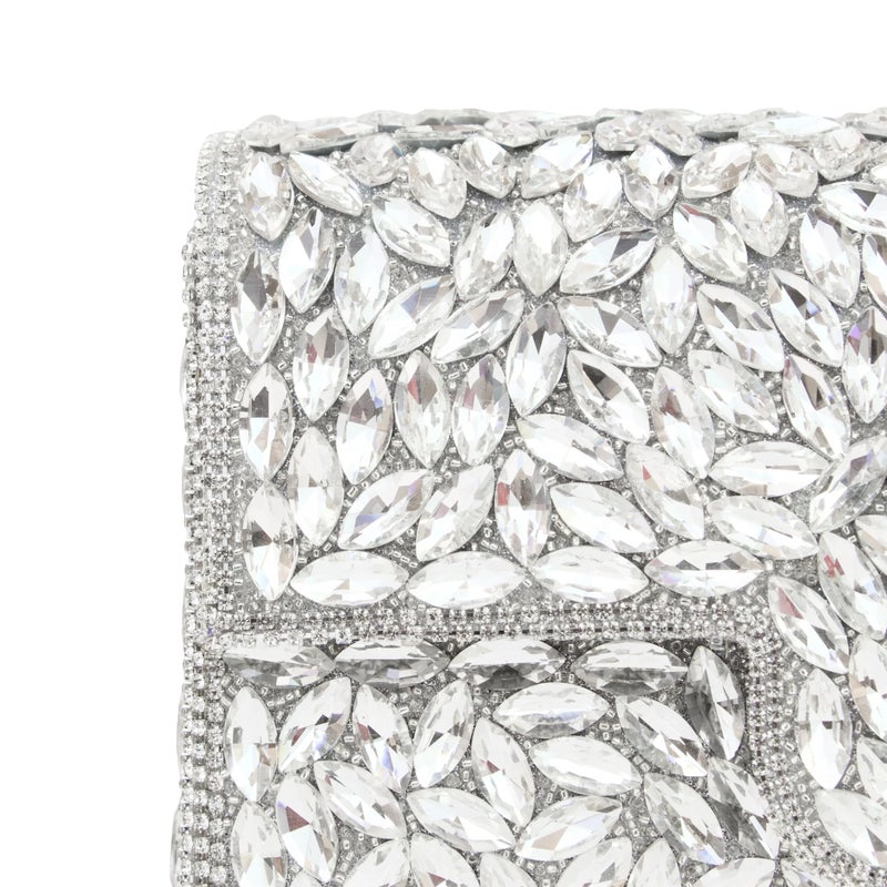 Dollar's Crystal Evening Clutch Bag for Women, Satin Rhinestone Purse with Detachable Chain Strap, Bridal Wedding Party Handbag, Sparkling Formal Bag - Image 2