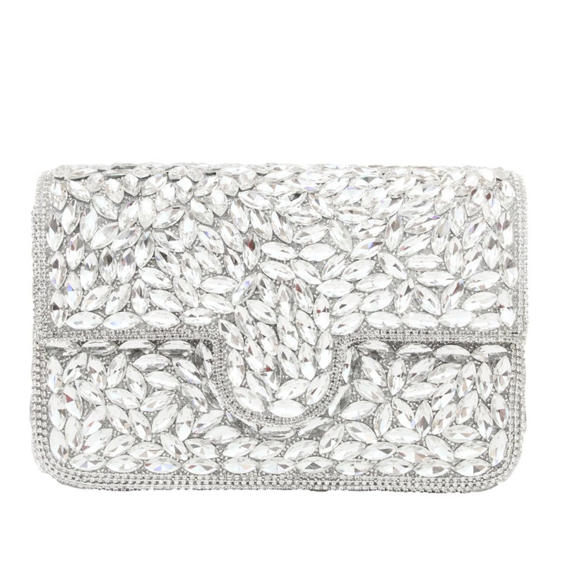 Dollar's Crystal Evening Clutch Bag for Women, Satin Rhinestone Purse with Detachable Chain Strap, Bridal Wedding Party Handbag, Sparkling Formal Bag - Image 1