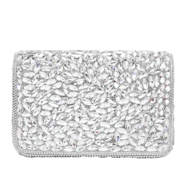 Dollar's Crystal Evening Clutch Bag for Women, Satin Rhinestone Purse with Detachable Chain Strap, Bridal Wedding Party Handbag, Sparkling Formal Bag - Image 4