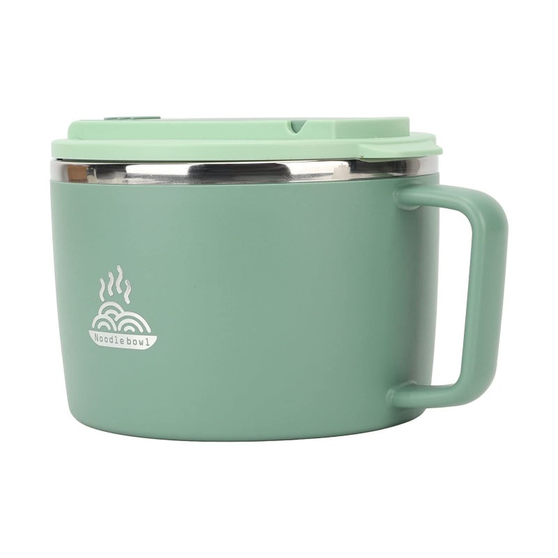 Green Stainless Steel Ramen Bowl 1200ml with Chopsticks Spork Microwave Safe Portable Noodle Soup Pasta Cooker - Image 2