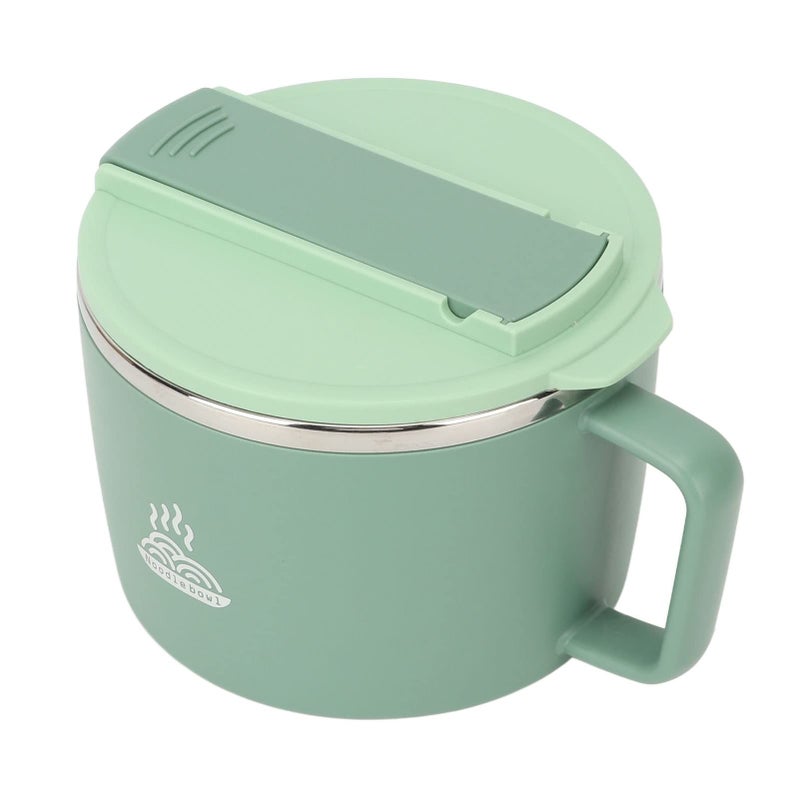 Green Stainless Steel Ramen Bowl 1200ml with Chopsticks Spork Microwave Safe Portable Noodle Soup Pasta Cooker - Image 4