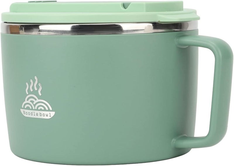 Green Stainless Steel Ramen Bowl 1200ml with Chopsticks Spork Microwave Safe Portable Noodle Soup Pasta Cooker - Image 1