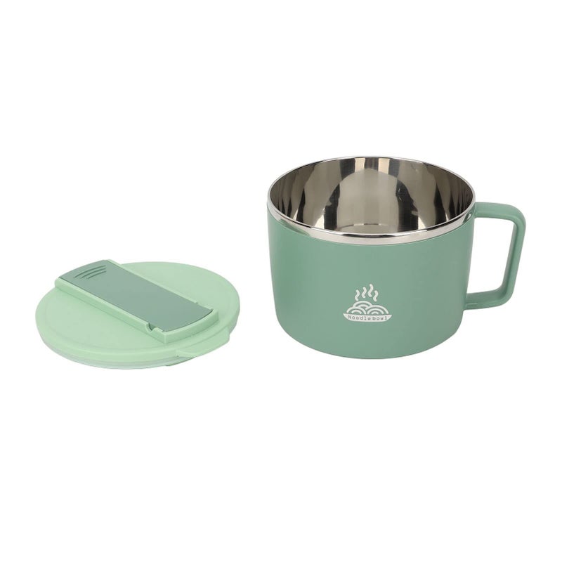 Green Stainless Steel Ramen Bowl 1200ml with Chopsticks Spork Microwave Safe Portable Noodle Soup Pasta Cooker - Image 5