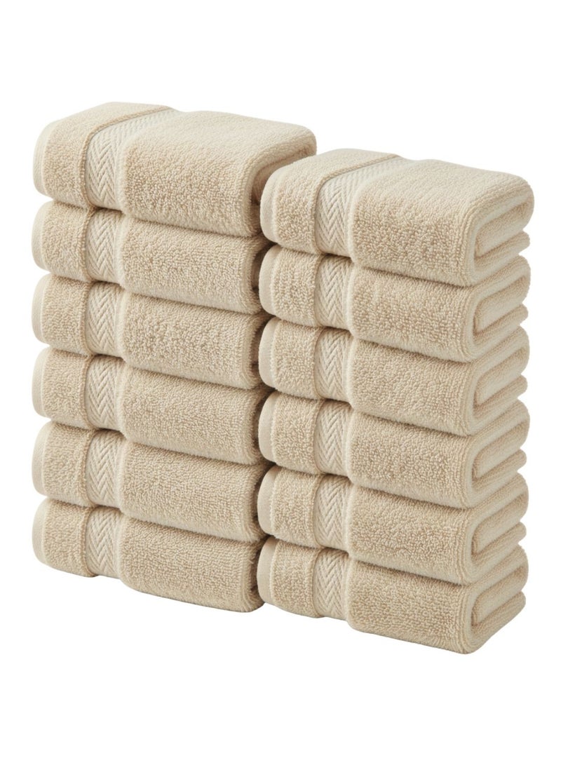 1Chase Luxury Cotton Face Towel - Large Hotel Spa Bathroom Face Towel Set of 12  Beige - Image 1