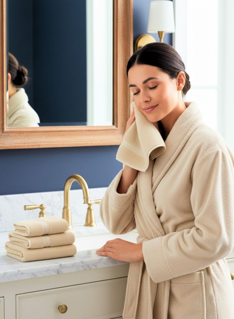 1Chase Luxury Cotton Face Towel - Large Hotel Spa Bathroom Face Towel Set of 12  Beige - Image 3