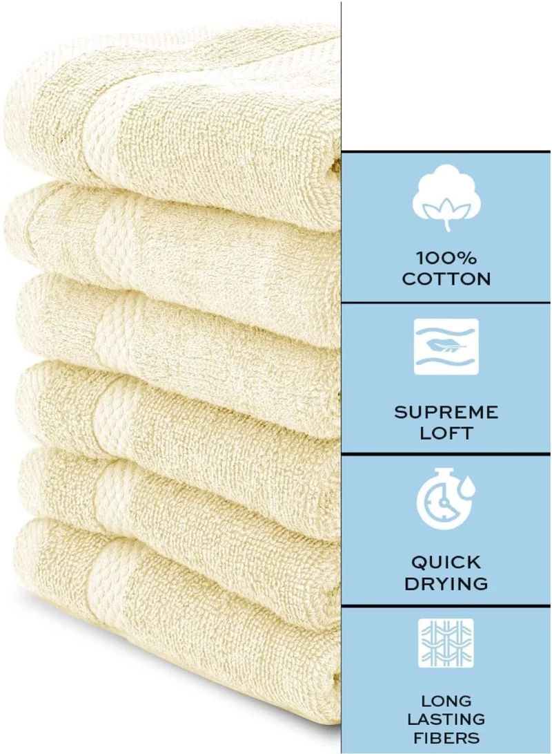 1Chase Luxury Cotton Face Towel - Large Hotel Spa Bathroom Face Towel Set of 12  Beige