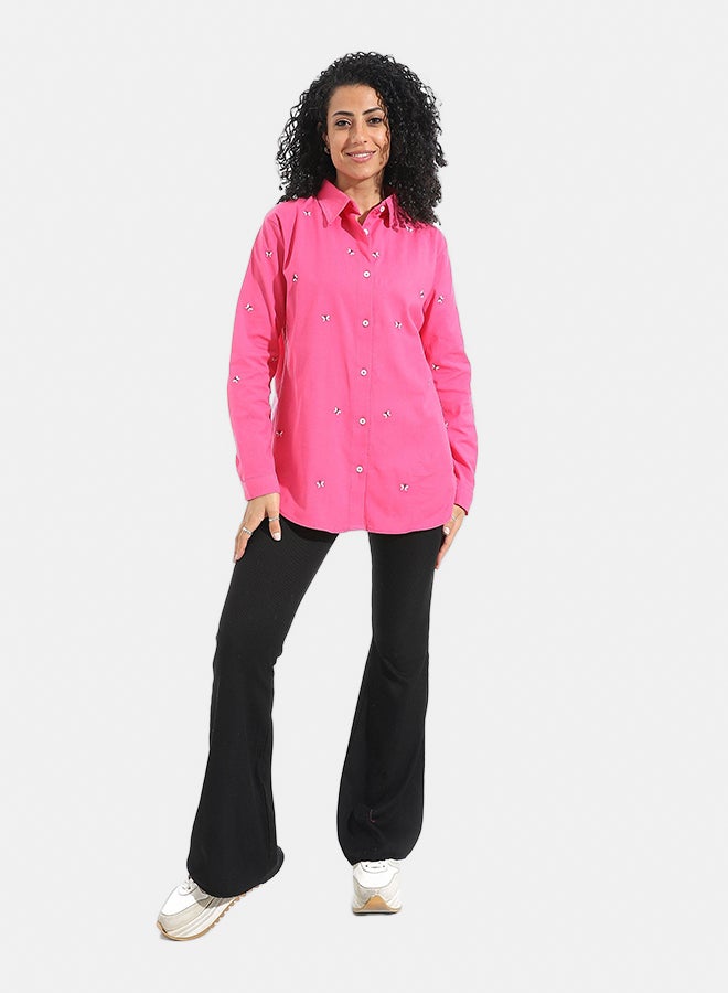 Andora Embrodired Long Sleeves Turned Down Collar Shirts _ Pink - Image 4
