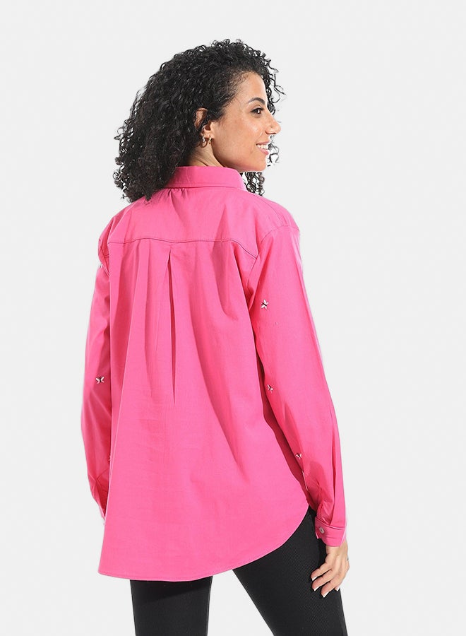 Andora Embrodired Long Sleeves Turned Down Collar Shirts _ Pink - Image 5