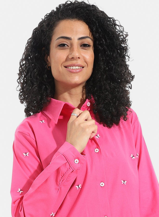 Andora Embrodired Long Sleeves Turned Down Collar Shirts _ Pink - Image 3