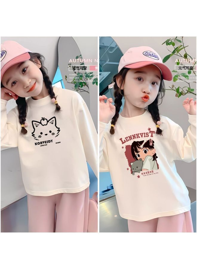 Girls' New Long-sleeve T-shirt, Pure Cotton, Autumn Princess Base Shirt, Fashionable Korean Style Versatile Trendy Top For Girls