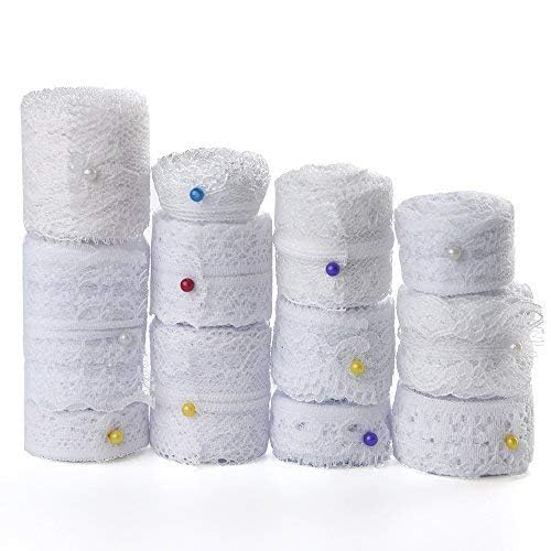 FEPITO 39.6 Yards White Lace Ribbon 12 Rolls Assorted Lace Trim Ribbon for Sewing and Bridal Wedding Scalloped Decorations - Image 2