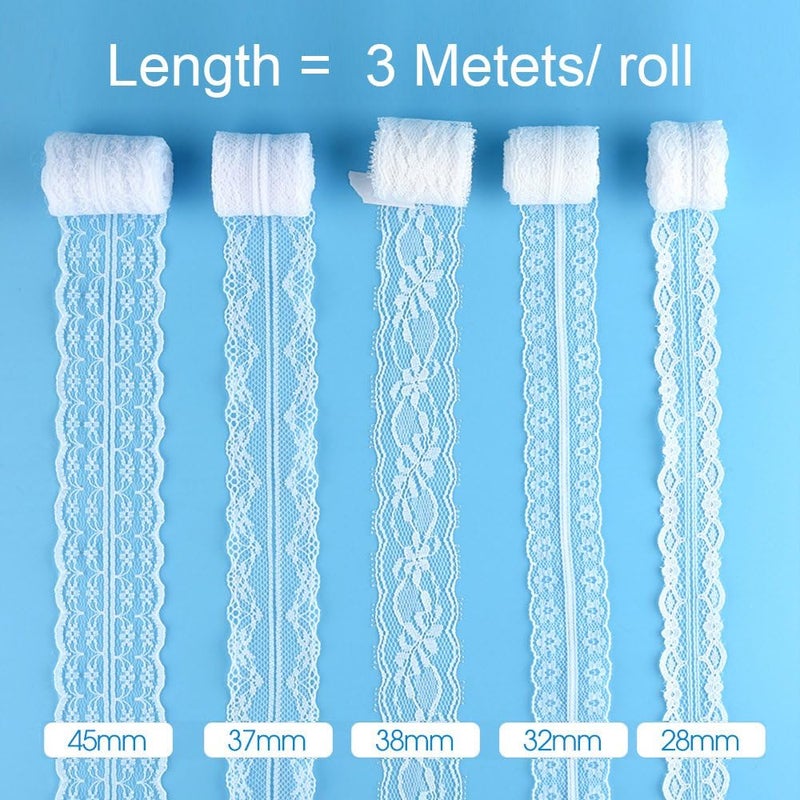 FEPITO 39.6 Yards White Lace Ribbon 12 Rolls Assorted Lace Trim Ribbon for Sewing and Bridal Wedding Scalloped Decorations - Image 3