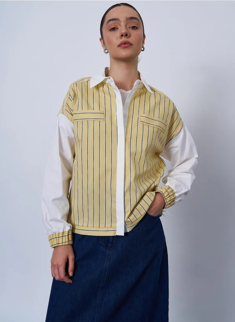 Kayra Striped Pattern Cotton Tunic Yellow