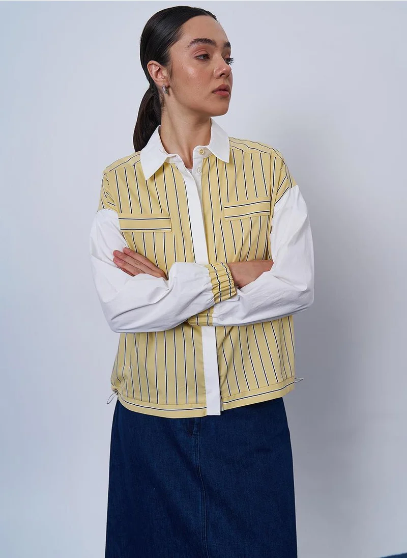 Kayra Striped Pattern Cotton Tunic Yellow