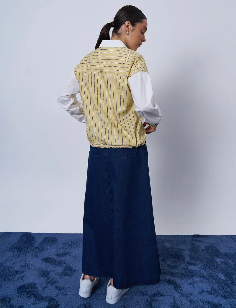 Kayra Striped Pattern Cotton Tunic Yellow